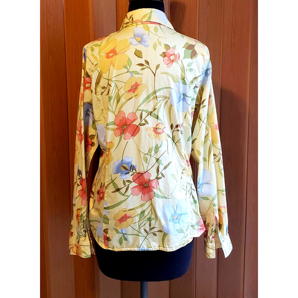 Liz Claiborne/ Liz wear cotton size 8 yellow long sleeve button up woven top - Picture 4 of 5